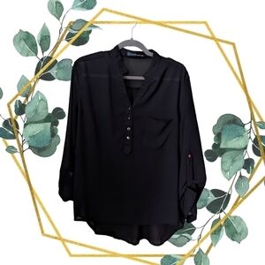 "xxxl" PTP 22.5 - Zanzea | Semi-sheer Black V-neck Henley 3/4 Sleeve Blouse